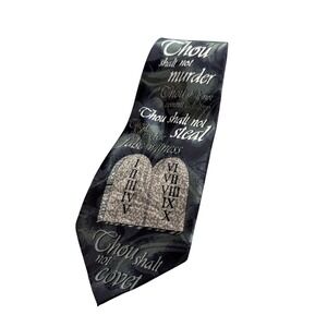 Gospitality Men Ten Commandments Religious Graphic Necktie Black Grey Polyester